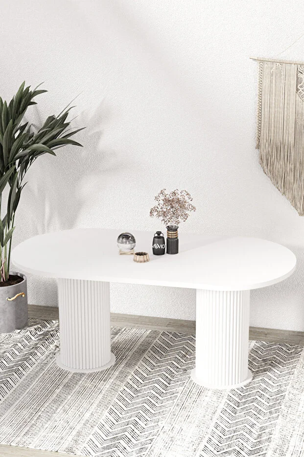 Kiev Bohem Lake Mdf Beyaz Ayaklı 80x180 Mutfak Masası Yemek Masası